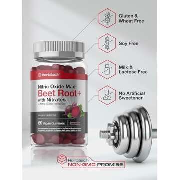 Horbäach Nitric Oxide Beet Root Gummies | 60 Count | with Nitrates | Strawberry Flavor | Vegan, Non-GMO, Gluten Free Supplement