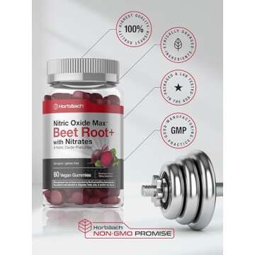 Horbäach Nitric Oxide Beet Root Gummies | 60 Count | with Nitrates | Strawberry Flavor | Vegan, Non-GMO, Gluten Free Supplement