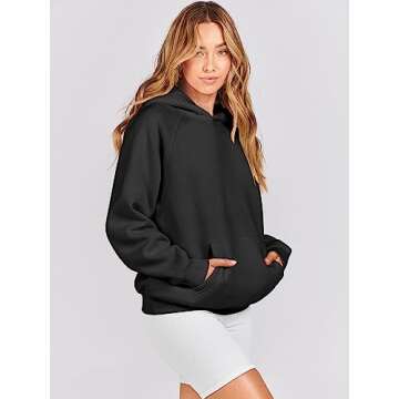 ANRABESS Women Hoodies Oversized Fleece Long Sleeve Comfy Casual Basic Pullover Sweatshirts 2025 Fall Outfits Sweater Black Large