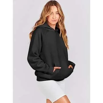 ANRABESS Women Hoodies Oversized Fleece Long Sleeve Comfy Casual Basic Pullover Sweatshirts 2025 Fall Outfits Sweater Black Large