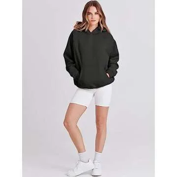 ANRABESS Women Hoodies Oversized Fleece Long Sleeve Comfy Casual Basic Pullover Sweatshirts 2025 Fall Outfits Sweater Black Large