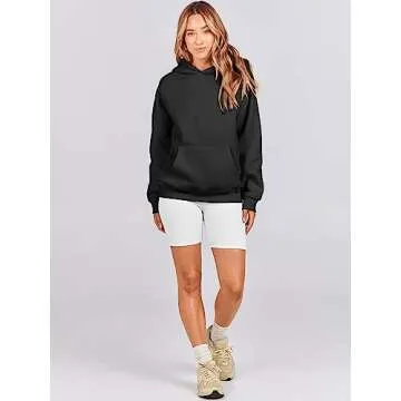 ANRABESS Women Hoodies Oversized Fleece Long Sleeve Comfy Casual Basic Pullover Sweatshirts 2025 Fall Outfits Sweater Black Large