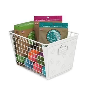 Spectrum Macklin Paw Printed Wire Basket Medium with Label Plate (White) - Storage Bin & Décor for ...