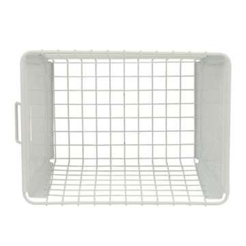 Spectrum Macklin Paw Printed Wire Basket Medium with Label Plate (White) - Storage Bin & Décor for Bathroom, Closet, Pantry, Under Sink, Toy, Shelf, Kitchen, & Nursery Organization