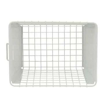 Spectrum Macklin Paw Printed Wire Basket Medium with Label Plate (White) - Storage Bin & Décor for Bathroom, Closet, Pantry, Under Sink, Toy, Shelf, Kitchen, & Nursery Organization