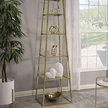 Sagebrook Home Glam Decorative Ceramic Leaf Bud Vase for Room and Office Decor, White and Gold, 6 L x 6 W x 8 H Inches