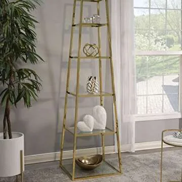 Sagebrook Home Glam Decorative Ceramic Leaf Bud Vase for Room and Office Decor, White and Gold, 6 L x 6 W x 8 H Inches