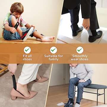 ZOMAKE Plastic Shoe Horn with Hook, 7.3 Inch Small Travel Shoe Horns for Kids, Seniors, Men, Women, Black, Blue, Grey(Pack of 3)