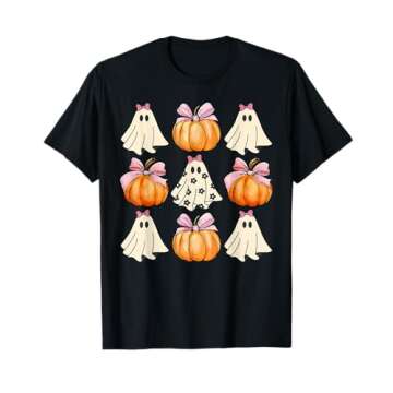 Spooky Season Halloween Ghost Pumpkin Ribbon Coquette Bow T-Shirt