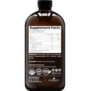 Handcraft Blends Organic MCT Oil from Organic Coconuts 16 Fl oz – Keto Friendly, Non-GMO, Vegan Coconut Oil – Great for Beverages, Coffee, and Tea