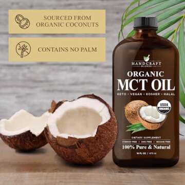 Handcraft Blends Organic MCT Oil from Organic Coconuts 16 Fl oz – Keto Friendly, Non-GMO, Vegan Coconut Oil – Great for Beverages, Coffee, and Tea