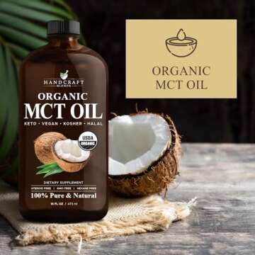 Handcraft Blends Organic MCT Oil from Organic Coconuts 16 Fl oz – Keto Friendly, Non-GMO, Vegan Coconut Oil – Great for Beverages, Coffee, and Tea