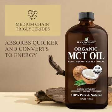 Handcraft Blends Organic MCT Oil from Organic Coconuts 16 Fl oz – Keto Friendly, Non-GMO, Vegan Coconut Oil – Great for Beverages, Coffee, and Tea