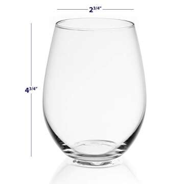JoyJolt Stemless Wine Glasses Set of 4 – 19 oz Clear Glass Tumblers for Red & White Wine, Cocktails, Dishwasher Safe, Perfect for Home Bar, Gifts