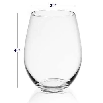 JoyJolt Stemless Wine Glasses Set of 4 – 19 oz Clear Glass Tumblers for Red & White Wine, Cocktails, Dishwasher Safe, Perfect for Home Bar, Gifts