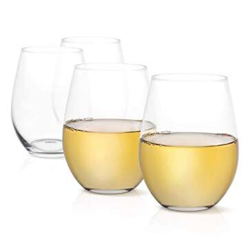 JoyJolt Stemless Wine Glasses Set of 4 – 19 oz Clear Glass Tumblers for Red & White Wine, Cocktails, Dishwasher Safe, Perfect for Home Bar, Gifts