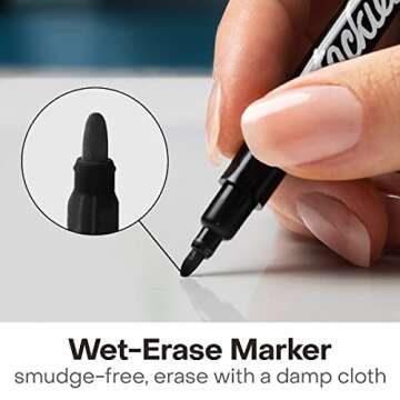 M.C. Squares Tackie Markers Set | Smudge Free Wet Erase Pens for Writing on Dry Erase, Acrylic, Glas...