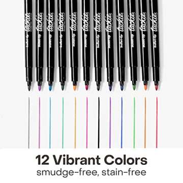 M.C. Squares Tackie Markers Set | Smudge Free Wet Erase Pens for Writing on Dry Erase, Acrylic, Glass, Metal, White Boards | Erasable with Water | Bullet Point Tip | 12 Colors