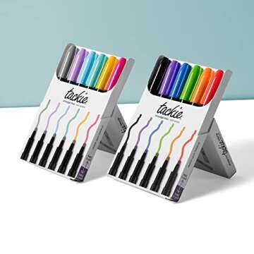 M.C. Squares Tackie Markers Set | Smudge Free Wet Erase Pens for Writing on Dry Erase, Acrylic, Glass, Metal, White Boards | Erasable with Water | Bullet Point Tip | 12 Colors