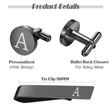 Personalized LOYALLOOK Black Cufflinks and Tie Clip Set