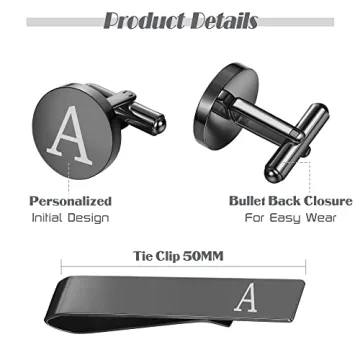 Personalized LOYALLOOK Black Cufflinks and Tie Clip Set