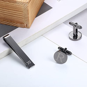 Personalized LOYALLOOK Black Cufflinks and Tie Clip Set