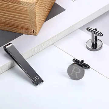 Personalized LOYALLOOK Black Cufflinks and Tie Clip Set