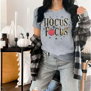 Funny Hocus Pocus T-Shirt for Halloween Women Short Sleeve