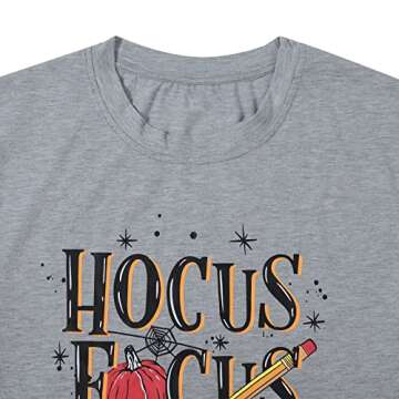 Hocus Pocus T-Shirt Funny Halloween Teacher Graphic Tee Shirt for Women Short Sleeve T Shirts Light Grey