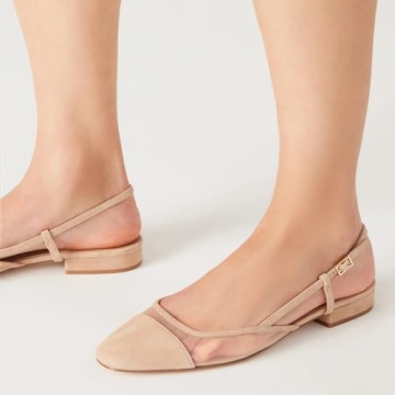 Dsevht Slingback Flats for Women Mesh Ballet Flats Low Heels Mary Janes Fashion Splicing Dress Shoes for Women