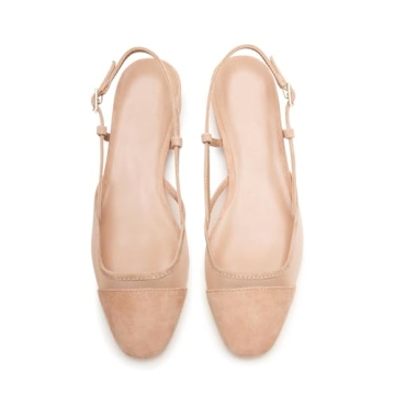 Dsevht Slingback Flats for Women Mesh Ballet Flats Low Heels Mary Janes Fashion Splicing Dress Shoes for Women