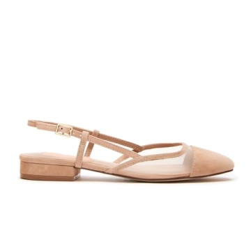 Dsevht Slingback Flats for Women Mesh Ballet Flats Low Heels Mary Janes Fashion Splicing Dress Shoes for Women