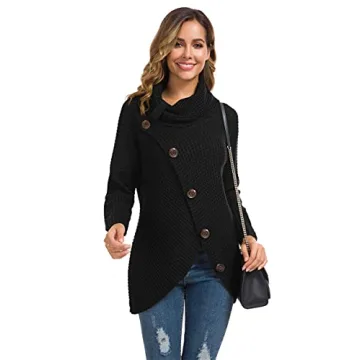 GRECERELLE Fall Turtleneck Chunky Sweater in Black