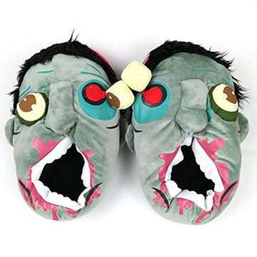 FAYUEKEY Unisex Zombie Home Plush Slippers for Halloween Scary Party Gift Shoes (Grey) 4-11