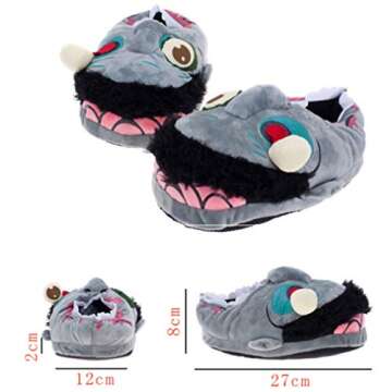 FAYUEKEY Unisex Zombie Home Plush Slippers for Halloween Scary Party Gift Shoes (Grey) 4-11