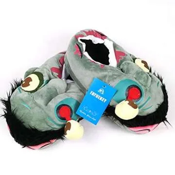 FAYUEKEY Unisex Zombie Home Plush Slippers for Halloween Scary Party Gift Shoes (Grey) 4-11