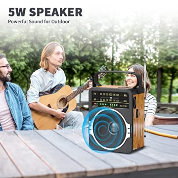 JEUJUG Portable AM/FM Radio with Bluetooth and Rechargeable Battery