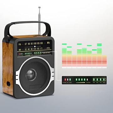 JEUJUG Portable AM/FM Radio with Bluetooth and Rechargeable Battery