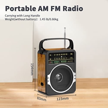 JEUJUG Portable AM/FM Radio with Bluetooth and Rechargeable Battery