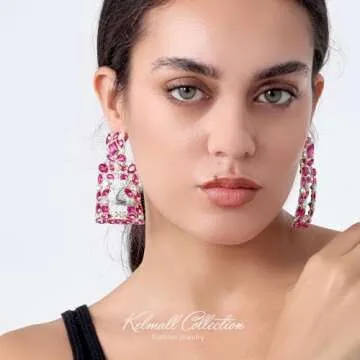 KELMALL Elegant Rhinestone Rectangle Dangle Earrings for Women - Sparkly Crystal Geometric Drop Statement Jewelry
