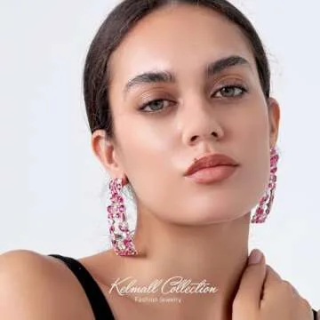 KELMALL Elegant Rhinestone Rectangle Dangle Earrings for Women - Sparkly Crystal Geometric Drop Statement Jewelry