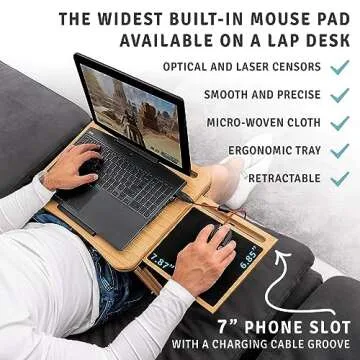 Foldable Laptop Bed Desk with Mouse Pad, Adjustable Folding Bamboo Tray Lap Stand Table for Work Bre...
