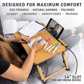 Foldable Laptop Bed Desk with Mouse Pad, Adjustable Folding Bamboo Tray Lap Stand Table for Work Breakfast College Students - Fits up to 17 Inch Laptops