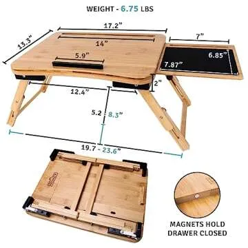 Foldable Laptop Bed Desk with Mouse Pad, Adjustable Folding Bamboo Tray Lap Stand Table for Work Breakfast College Students - Fits up to 17 Inch Laptops