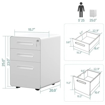 YITAHOME Stylish 3-Drawer Mobile File Cabinet for Home Office