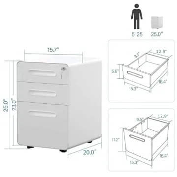 YITAHOME Stylish 3-Drawer Mobile File Cabinet for Home Office