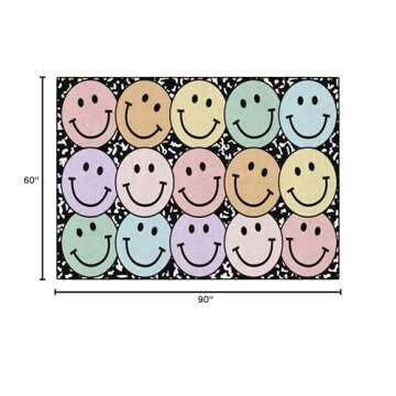 Flagship Carpets Schoolgirl Style Pastel Rainbow Smileys on Notebook Educational Area Rug for Kids Room Seating Décor, Children's Classroom, Play Carpet for Teaching and Playroom, 5' x 7'6", Multi
