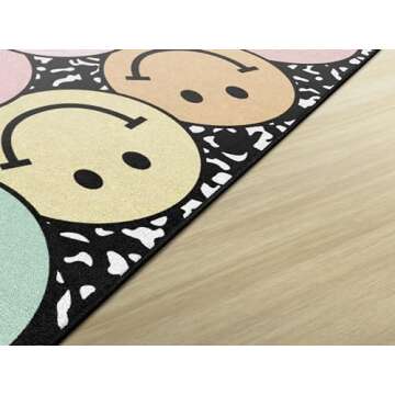 Flagship Carpets Schoolgirl Style Pastel Rainbow Smileys on Notebook Educational Area Rug for Kids Room Seating Décor, Children's Classroom, Play Carpet for Teaching and Playroom, 5' x 7'6", Multi
