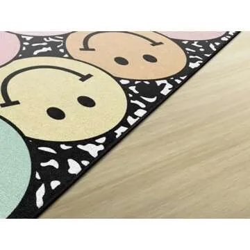 Flagship Carpets Schoolgirl Style Pastel Rainbow Smileys on Notebook Educational Area Rug for Kids Room Seating Décor, Children's Classroom, Play Carpet for Teaching and Playroom, 5' x 7'6", Multi