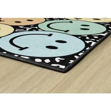Flagship Carpets Schoolgirl Style Pastel Rainbow Smileys on Notebook Educational Area Rug for Kids Room Seating Décor, Children's Classroom, Play Carpet for Teaching and Playroom, 5' x 7'6", Multi